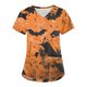 thumbnail image 1 of Blusas de trabajo de manga corta con cuello en V y bolsillos para mujer con estampado de Halloween, 1 of 3