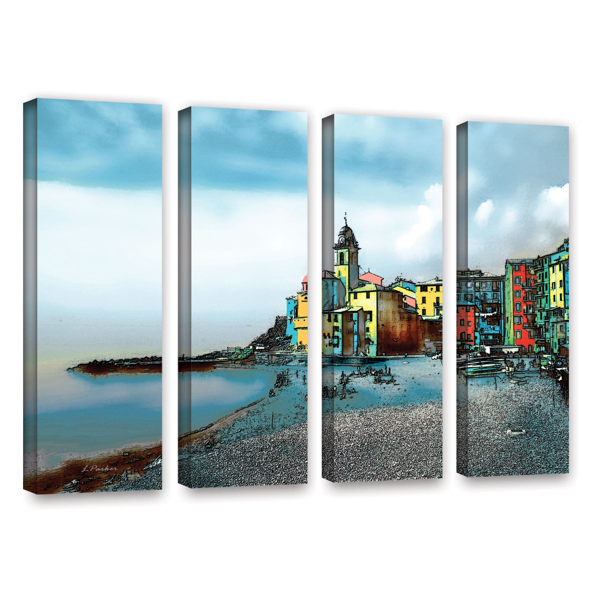 ArtWall Linda Parker "Camogli, Italy Beachside" 4-Piece Gallery-wrapped Canvas Set