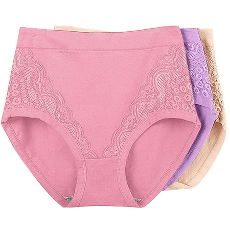 ATOYSOY Women s Plus Size Hip Lifting Cotton Panties  3 Pack Stretchy Multipack Shapewear Control Briefs for Ladies Underpants Solid Lace Panty Comfy Clearance Purple XXXXXL