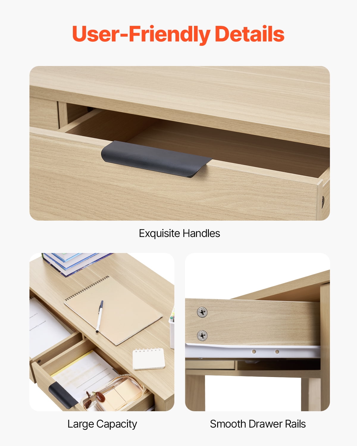 KFFKFF Study Desk with Storage, Kid's Desk Made of High Quality MDF Board, Small Desk with 2 Drawers for Studying, Reading, Painting, Contemporary Minimalist Style Desk