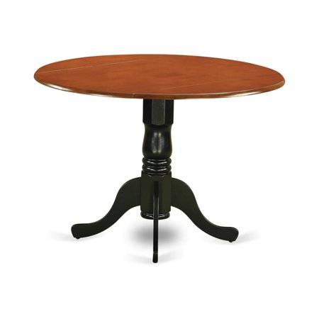 HomeStock Baroque Beauty Kitchen Dining Table - a Round Wooden Table Top with Dropleaf & Pedestal Base 42x42 Inch Black & Cherry Finish