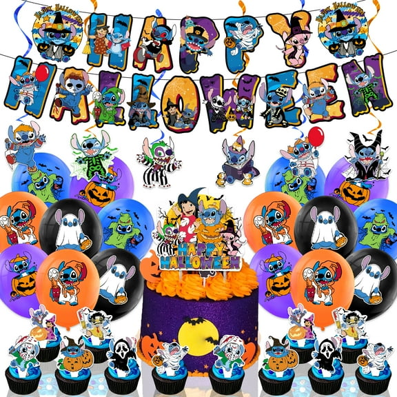 Halloween Birthday Decorations Halloween Party Supplies Set Include Banner, Balloons, Hanging Swirls,Cake Topper, Cupcake Toppers for  Birthday Party Decorations