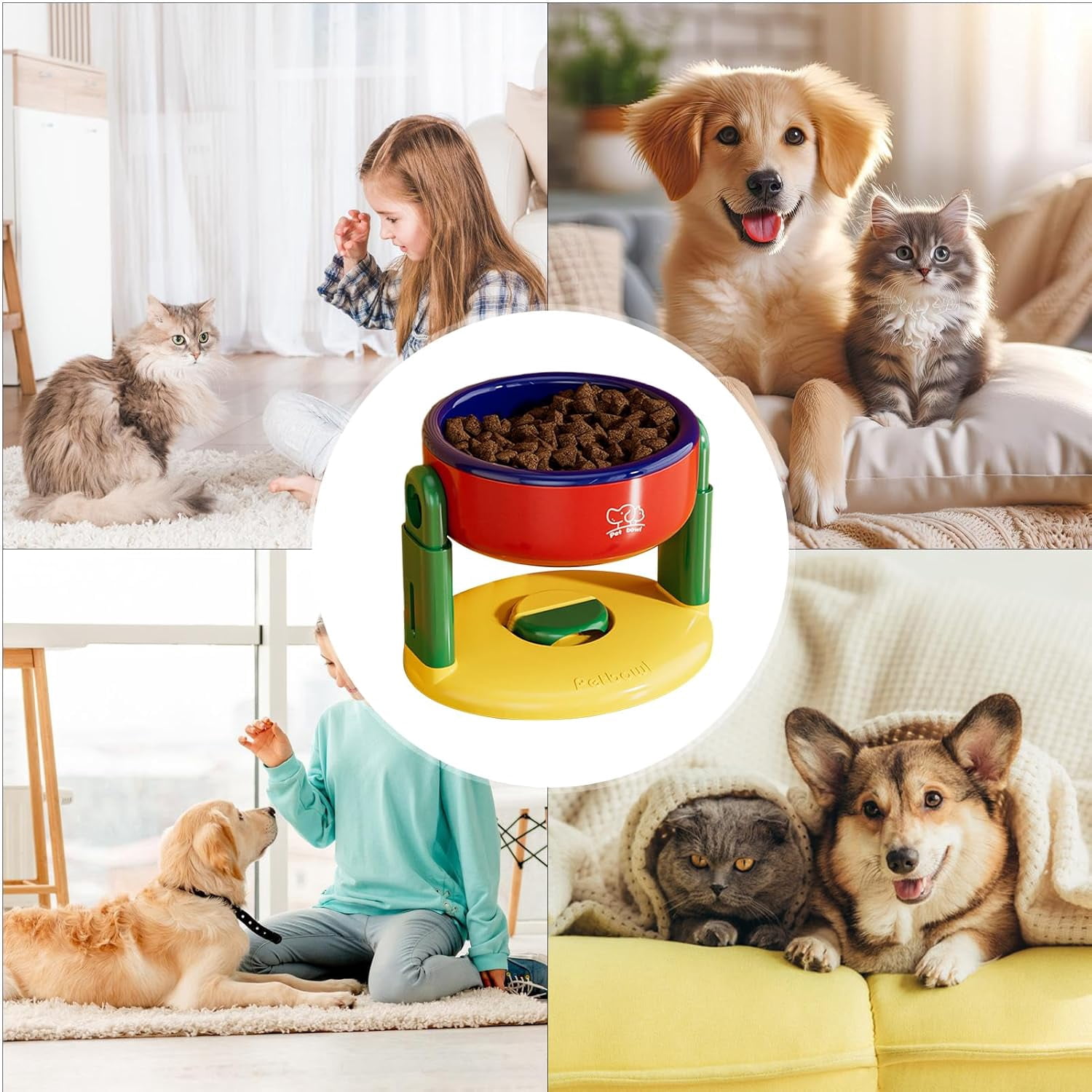 Raised Pet Bowl – Adjustable Height Stand, Suction Cup Feeding Dish | Cat Dog Water Bowl Puppy Small Medium Large Dogs, Indoor Outdoor Pet Supplies Home Kitchen Feeding Accessory