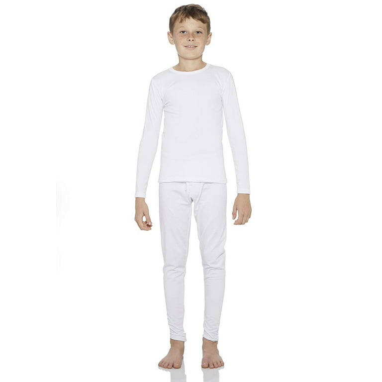 Rocky Kids Thermal Underwear Top & Bottom Set Long Johns for Boys, White  Small 