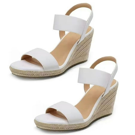 

lizyue 1 Pair Slip-on Elastic Ankle Strap Women Sandals Braided Linen Rope Womens Open Toe Platform Sandals Footwear