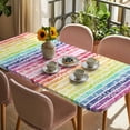 thumbnail image 3 of Dandelion Table Cloths for 4 Foot Rectangle Tables, Rainbow Stripes Modern Minimalist Flowers Patio Waterproof Elastic Fitted Tablecloths, Washable Rectangular Table Cover for Camping, 3 of 8