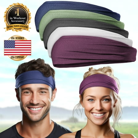 Sports Headband (5 PK) Sweatband for Men & Women for Yoga, Workout, Gym by VWS