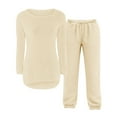 thumbnail image 3 of Fleece 2 Piece Outfits for Girls Fuzzy Pants Set Sweatsuits Furry Pullover Sweatshirt Long Sleeve Warm Sweatpants (Beige, 15-16 Years), 3 of 5