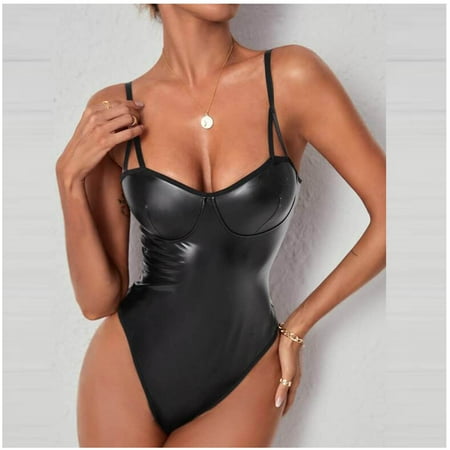 

EQWLJWE Sexy Lingerie for Women Women Fashion Sexy Sling Artificial Leather Underwear Bodysuit Lingerie