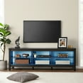 thumbnail image 2 of Black LED TV Stand for 75 Inch TV, Farmhouse TV Cabinet with 6 Storages, Living Room TV Console Table Entertainment Center, 70 inch, 2 of 7