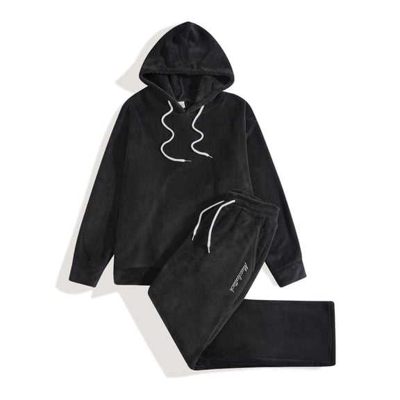 Yusimy Men's Solid Color 2-Piece Hoodie Set Double-Drawstring Pocket Long Sleeve Pants Casual Sports