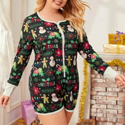 Women's Christmas Snowman Printed Long-Sleeved One-Piece Suit