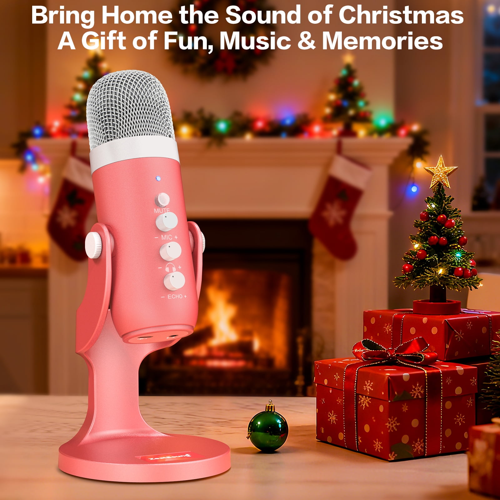 ZealSound Gaming USB Pink Microphone with Quick Mute for Phone Computer PC PS5,Studio Mic with Gain Control,Echo&Monitor Volume Adjust for Streaming Vocal Recording ASMR Podcast Video K66