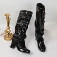 thumbnail image 4 of SACFOF Knee High Boots Women Fall Slouchy Fold Over Tall Boots Round Toe Chunky Heel Pleated Fold Over Knee High Boot, 4 of 6