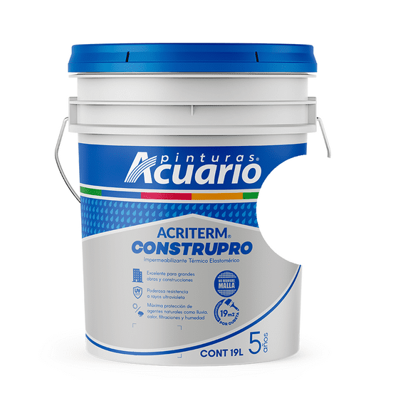 Impermeabilizante Térmico Elastomérico Pinturas Acuario Acriterm Construpro 5 Años 19 Litros Color Blanco