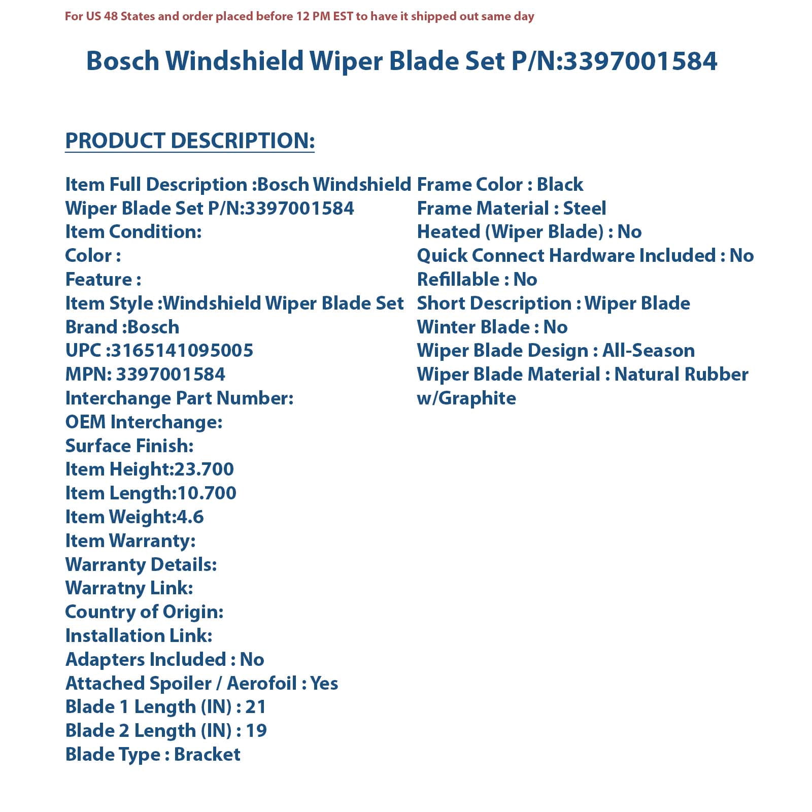 Windshield Wiper Blade Set