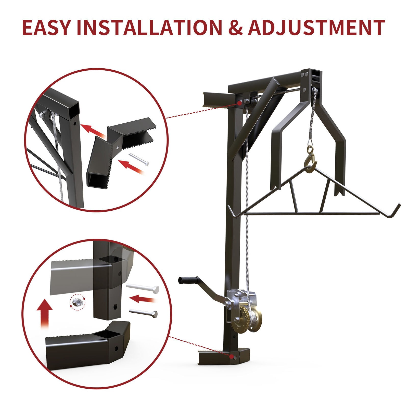 RVNI 2 in Truck Hitch Deer Hoist with Winch Lift Gambrel Set 500 LBS Game Lifting