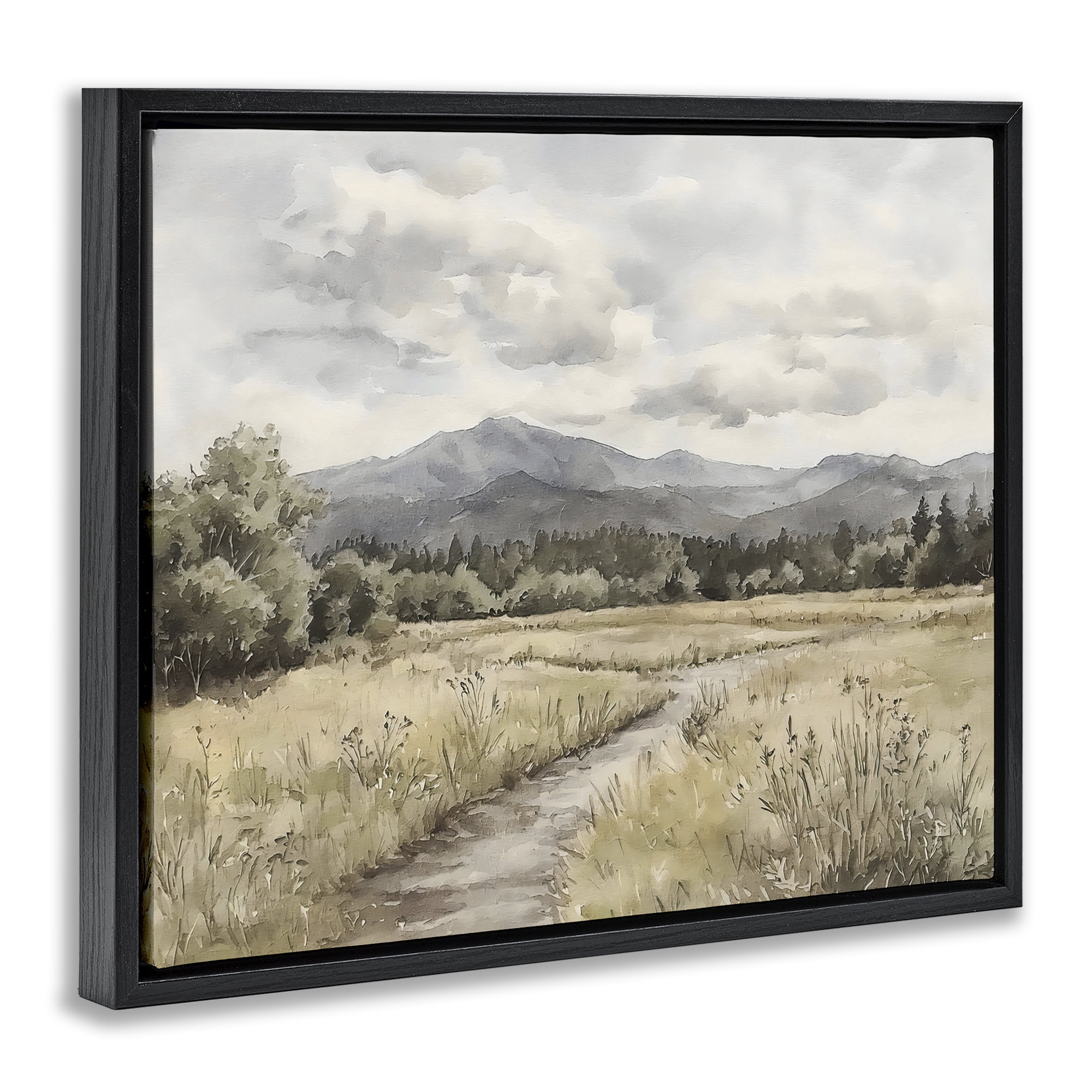 Stupell Industries Muted Pathway to Mountains Black Framed Floater Canvas Wall Art, design by Riley B