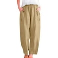thumbnail image 7 of Ecqkame Casual Pants for Women High Waisted Elastic Waist Drawstring Pants Straight Leg Lightweight Trousers with Pockets 01-Khaki 01-01-Khaki, 7 of 7