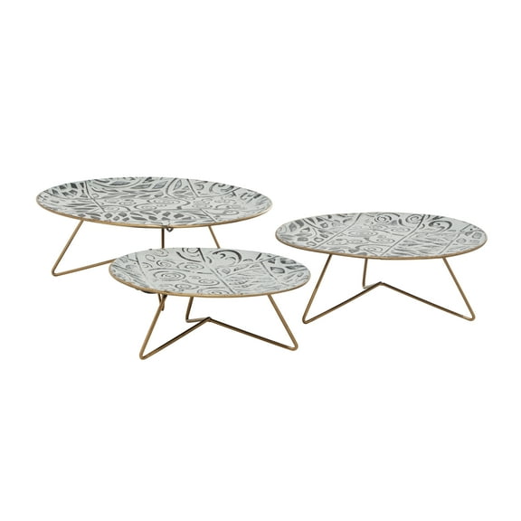 DecMode 11", 12", 14"W Metal Farmhouse Cake Stand, White, 3 - Pieces
