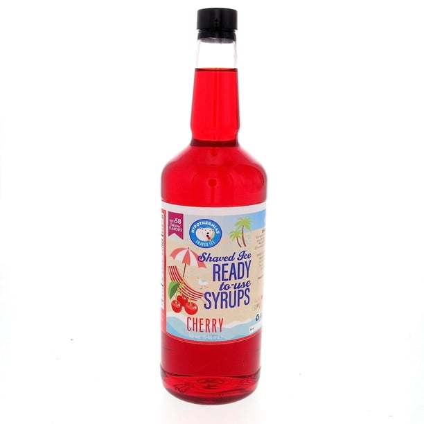 Jarabe para raspados y conos de nieve - Cuarto de galón (32 onzas líquidas) - Cereza - Elaborado con azúcar de caña 100 % pura sin OGM, sin jarabe de maíz - Botella de plástico reciclable sin BPA