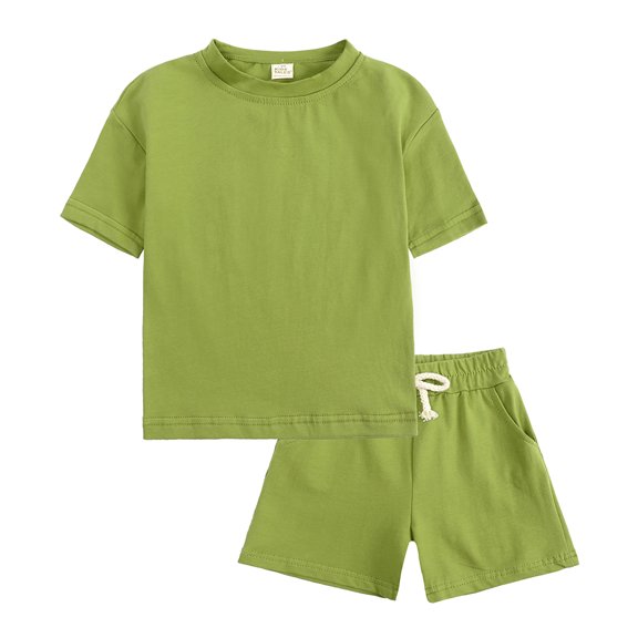 MYGBCPJS Unisex Kids Summer Casual Short Set 2PCS T-shirt and Shorts Boys Girls Short Sleeve Outfit Clothes, Size 9M to 13Y