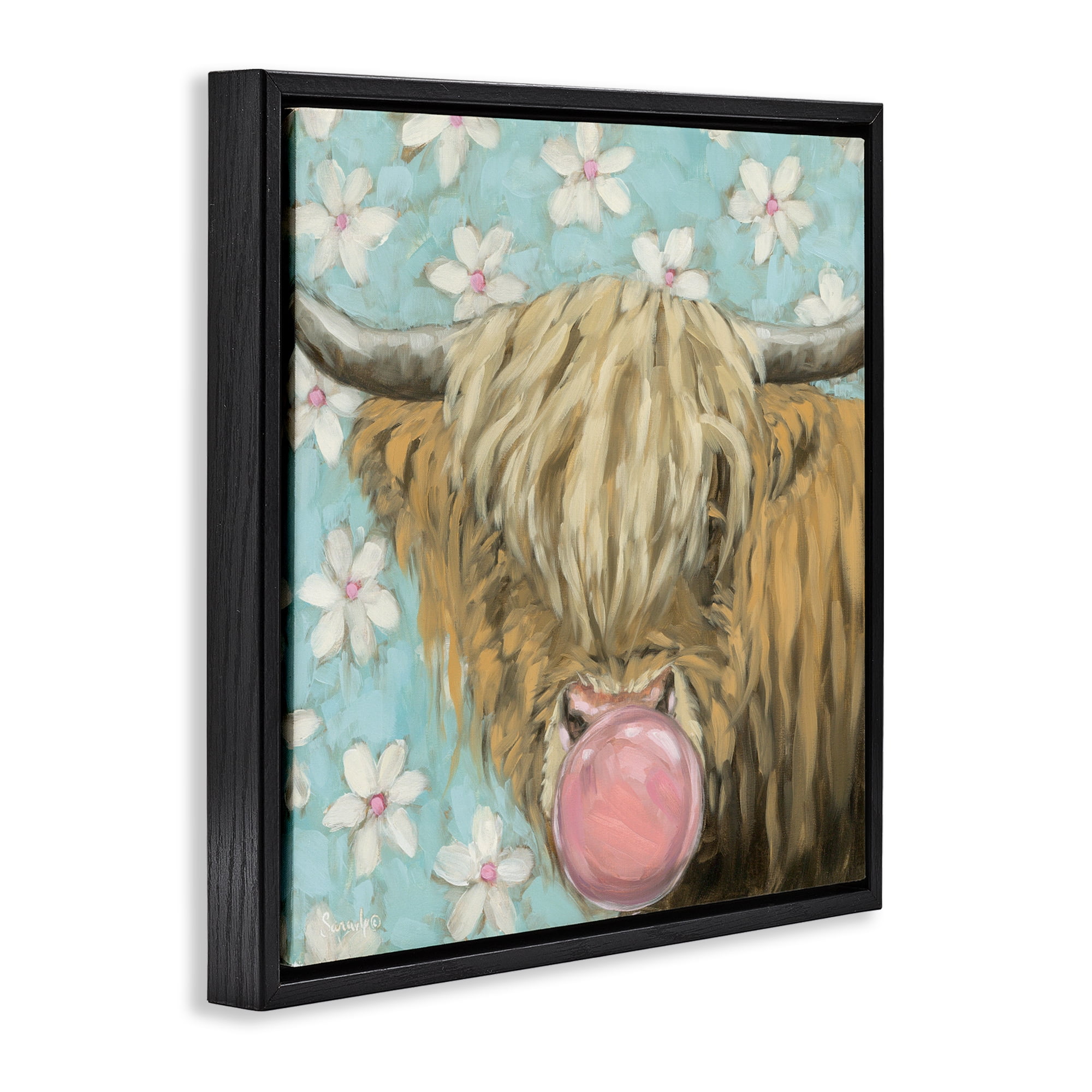 Stupell Industries Bubblegum Sweetie Cattle Black Framed Floater Canvas Wall Art, design by Sara G. Designs