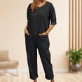 thumbnail image 4 of Vestido Algodón Lino Otoño Monos largos Color sólido Damas Traje diario Ygjytge Negro L para Mujer, 4 of 6