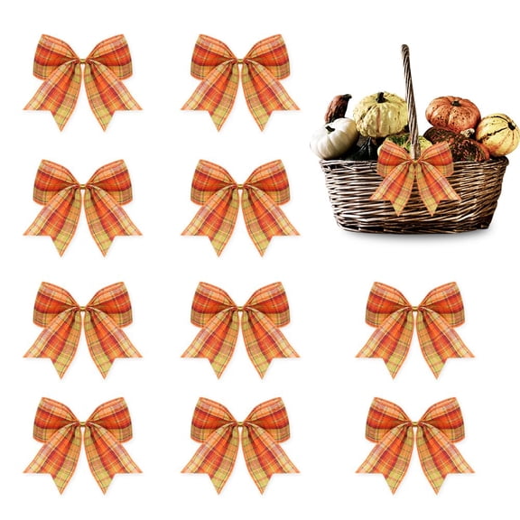 10PC Fall Bows for Wreath, Orange Plaid Harvest Bows Thanksgiving Wreath Bow Decor 6x5.7in