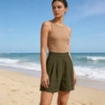 thumbnail image 5 of YHAJDS Women's Summer Shorts Linen High Waist Shorts With Front Wrinkle Side Pocket for Beach Leisure, 5 of 10