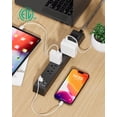 thumbnail image 3 of Paquete de 2 regletas de alimentación con protector contra sobretensiones con 6 tomacorrientes, 2 puertos USB, cables de extensión trenzados resistentes de 5 pies de largo, enchufe plano, disyuntor de, 3 of 5