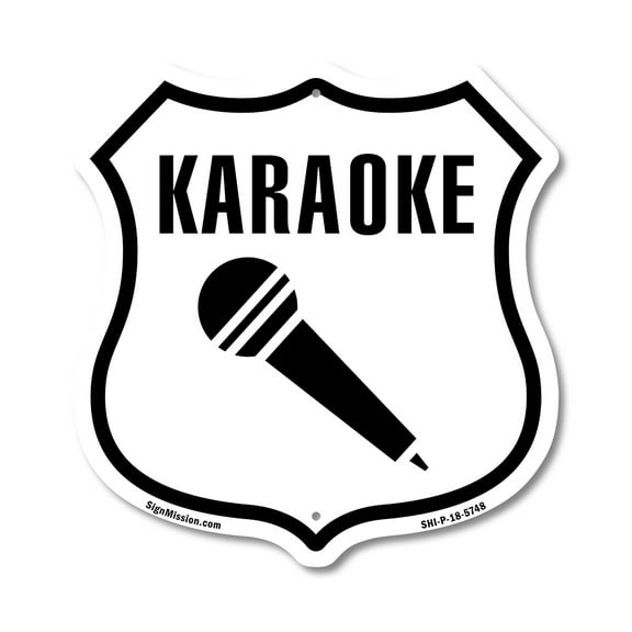 Karaoke 12 inch X 12 inch Shield Shaped Commercial Grade Plastic Sign Weather Resistant Made in the USA