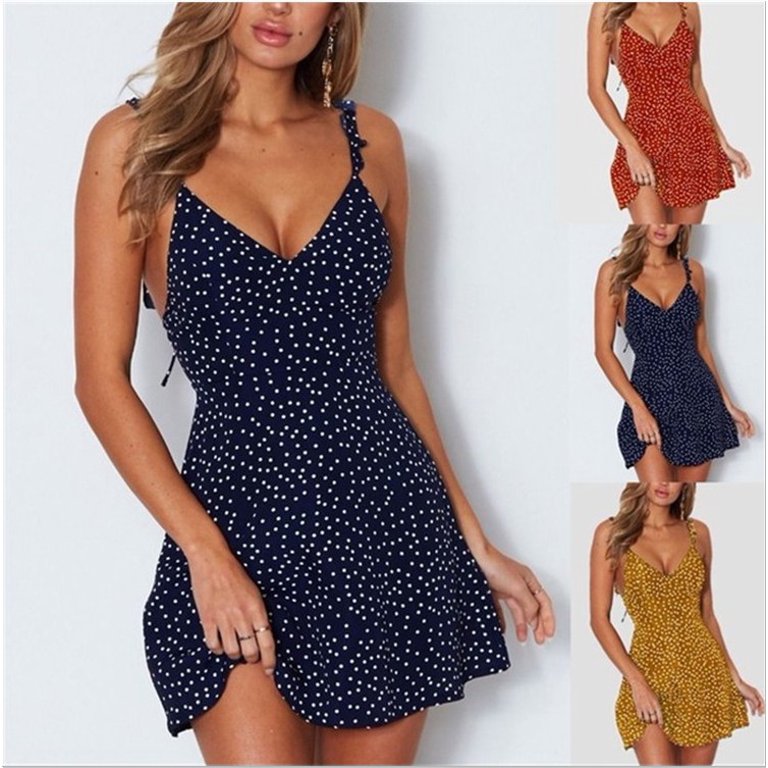 popular polka dot back lace-up dress blue XL - Walmart.com
