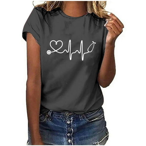 Camiseta de manga corta con estampado de día de la enfermera para mujer OAVQHLG3B Store lin121212