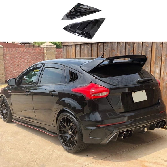Ruihe Ajuste para Ford Focus ST RS MK3 Hatchback 2PC 2012 2013 2014 2015 2016 2017 2018 Ventilación de persianas Laterales de Ventana Negra Brillante