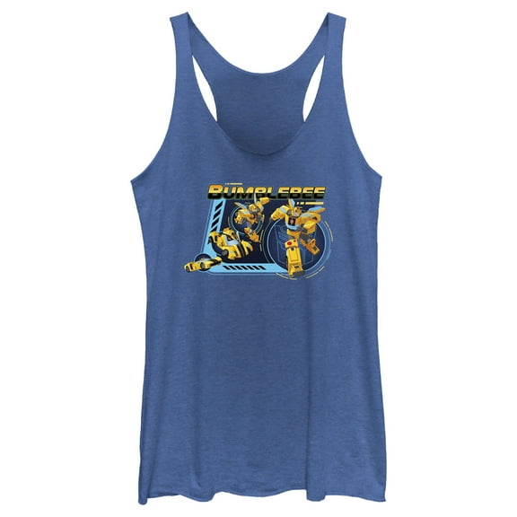 Women's Transformers: EarthSpark Transforming Bumblebee  Racerback Tank Top Royal Blue Heather Large