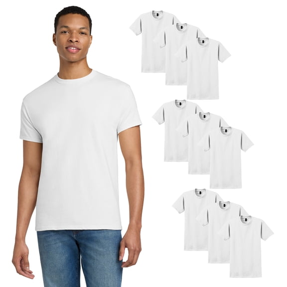 Gildan Men Short Sleeve Classic Fit White T-Shirt, Ultra Cotton Crewneck 9 Pack Bulk Tee, L