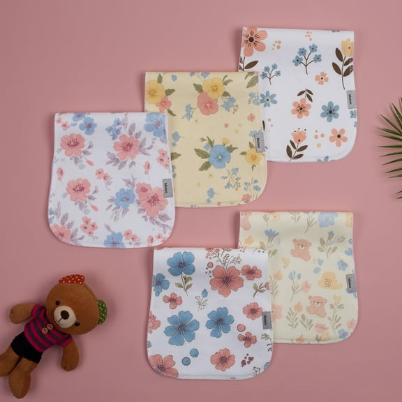 5-Pack Large Burp Cloths for Baby Boys & Girls - 100% Cotton, Extra Absorbent & Soft for Newborn Skin | Unisex Essentials for Feeding, Nursing & Spit Ups - Baby Shower Gift