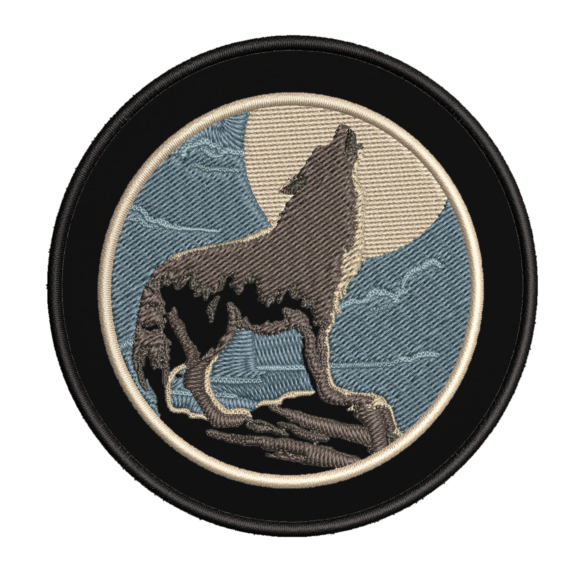 Wolf Howling at the Full Moon Embroidered Iron on Patches for