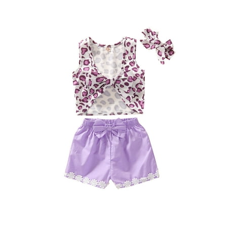 

Toddler Baby Girls Leopard Bowknot Crop Top Shorts Headband Set Summer Clothes