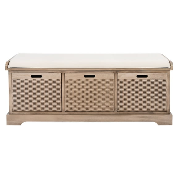 SAFAVIEH Landers Coastal Brown/Off-White Storage Entryway Bench (47.3 in. W x 15 in. D x 19 in. H)