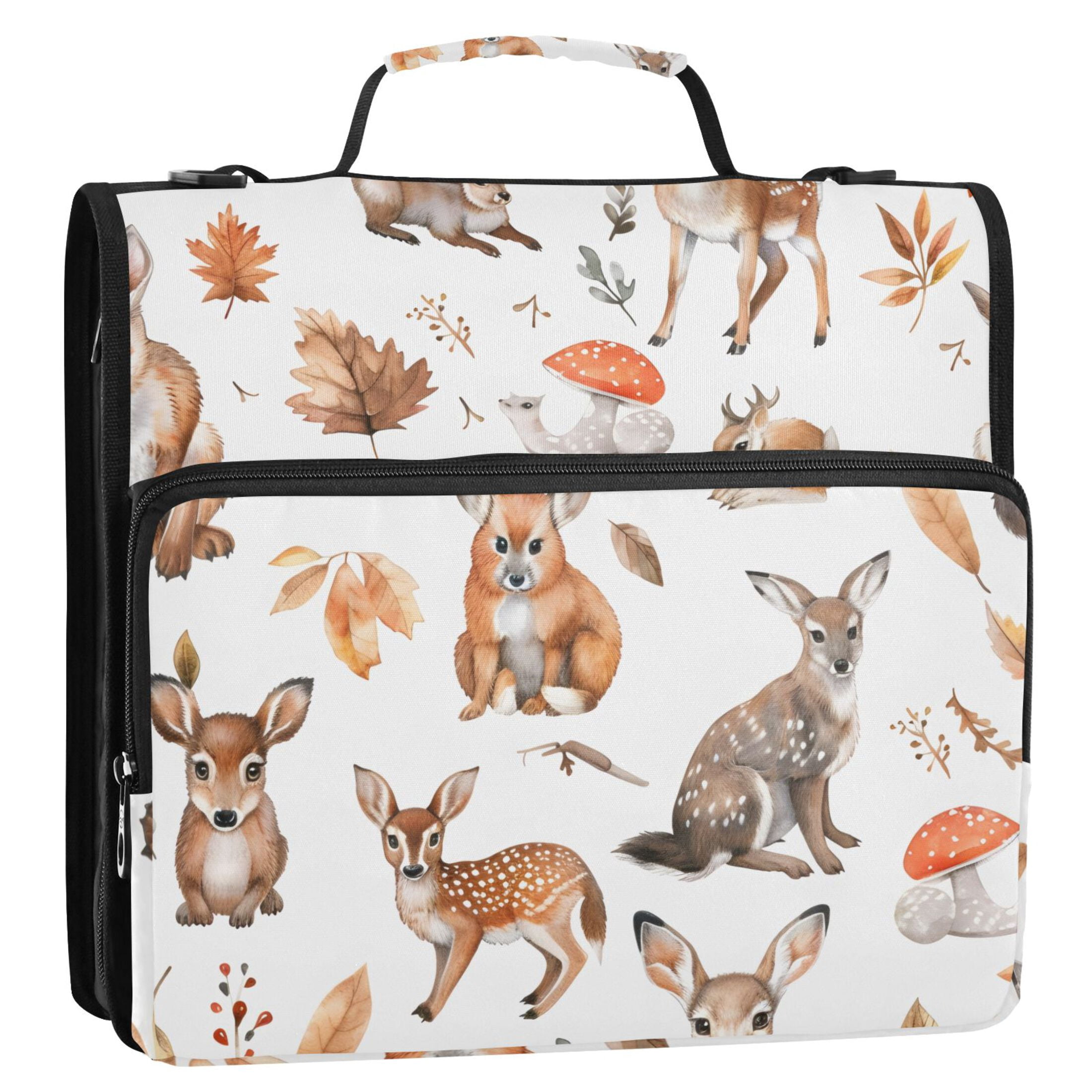 ALAZA Zipper Binder Cute Deer Mushrooms 3 Ring Trapper Keeper File Folder Organizer Bag