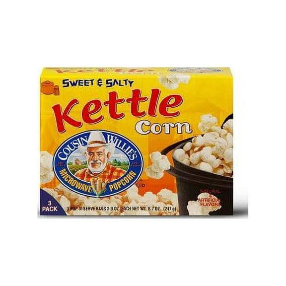Cousin Willie's Microwave Sweet & Salty Kettle Corn Popcorn 3 Each