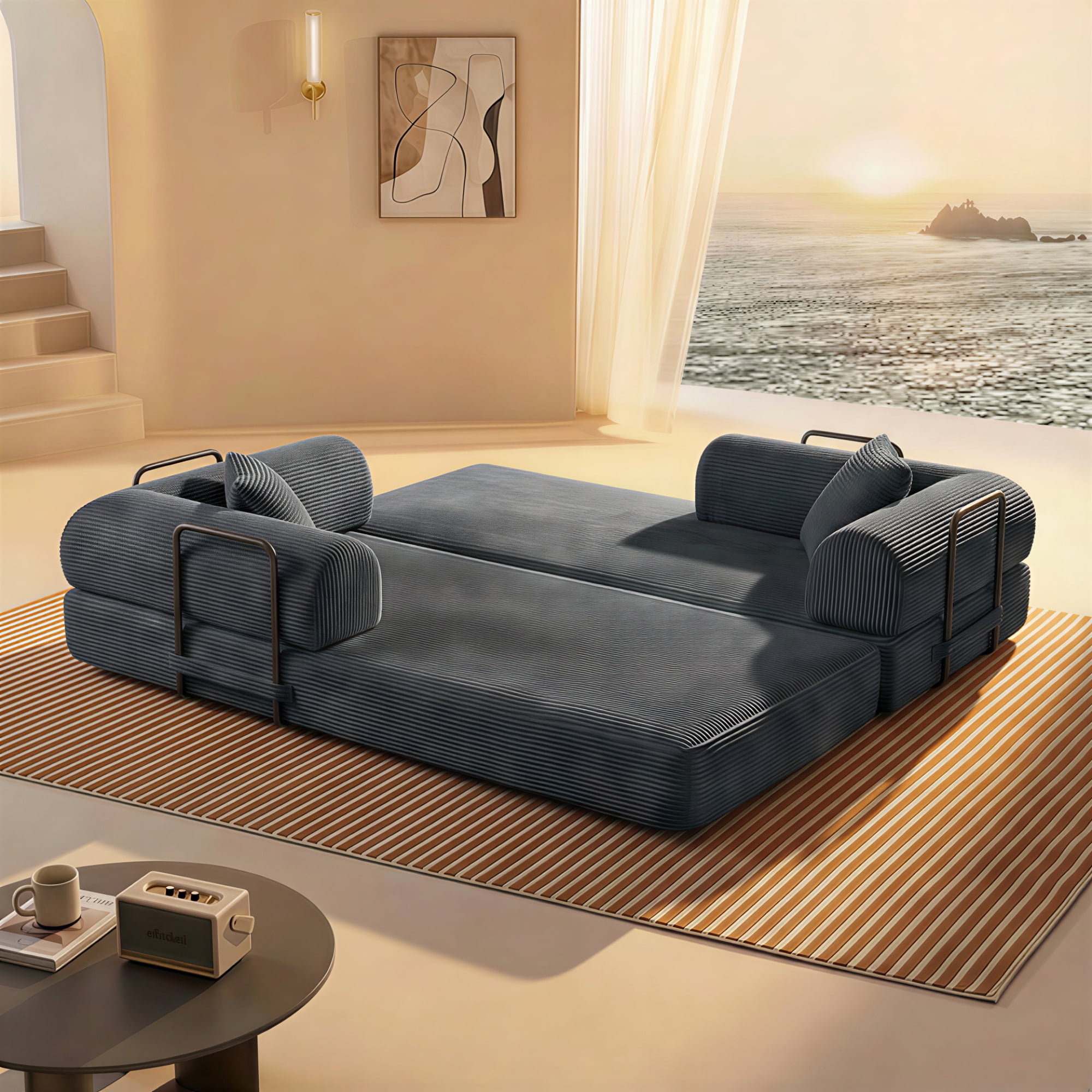 Leumius 78 Inch Convertible Sleeper Sofa Bed,Folding Floor Mattress Couch with Fixed-Shape Frame,Futon Boneless Couch Lounge Loveseat with Pull Out Bed, No Assembly Required,Antique Gray