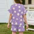 thumbnail image 4 of Abcomgle Girls 2 Piece Outfits 4-16 Candy Graphic Ruffle Sleeve Shirts and Elastic Waist Shorts Cute Casual Girls Shorts Set 4-5 Years,Light Purple, 4 of 5