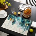 thumbnail image 3 of Turquoise Feather Placemats Set of 6, Farmhouse Rustic Modern Beige Washable Wipeable Table Mats for Dining Tables, Indoor Outdoor Kitchen Place Mats for Holiday Party Table Decor, 3 of 9