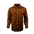 thumbnail image 4 of thefmos Men's Plus Size Long Sleeve Corduroy Shacket Fall Winter Casual Button Down Shirt Classic Collared Work Outfits Tops, Coffee XL, 4 of 9