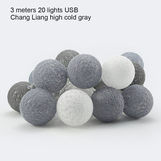 Light Ball Cotton Decoration String Light Hanging String Lamp for Party Wedding 3pcs Batteries Flashing Green