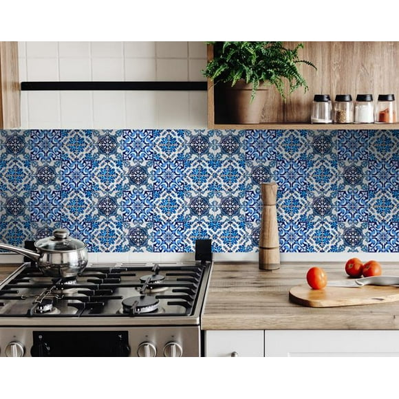 homeroots home decor 400211 5" X 5" Blue Multi Mosaic Peel and Stick Tiles