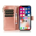 thumbnail image 2 of For Apple iPhone 14 Plus (6.7") Leather Zipper Wallet 9 Credit Card Slots Cash Money Pocket Clutch Pouch Stand & Strap Cover ,Xpm Phone Case [ Rose Gold ], 2 of 8